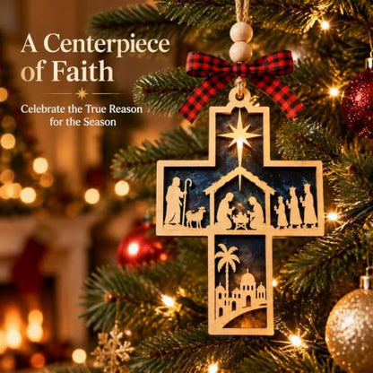Christian Nativity Cross Ornament for Christmas Tree & Car Decor
