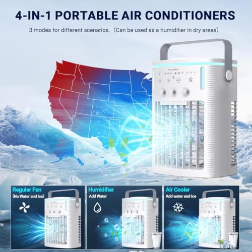 Portable Evaporative Air Cooler with 3 Speeds 3 Modes 1200ML Water Tank Remote