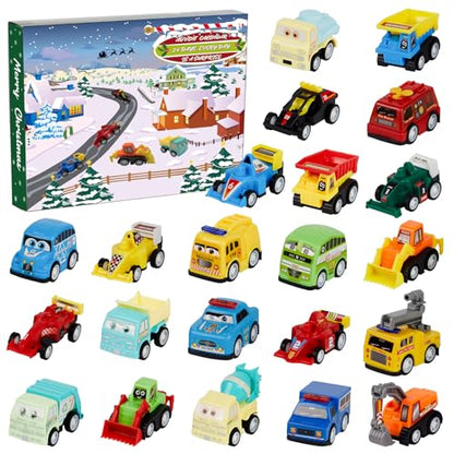 Christmas Advent Calendar with 24 Pull Back Cars - Holiday Countdown Toy for Kids