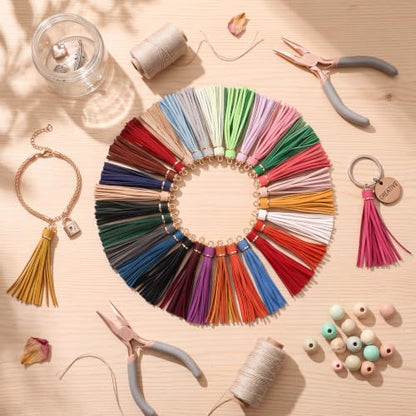 Multicolored Leather Keychain Tassels with Gold Caps - Set of 30