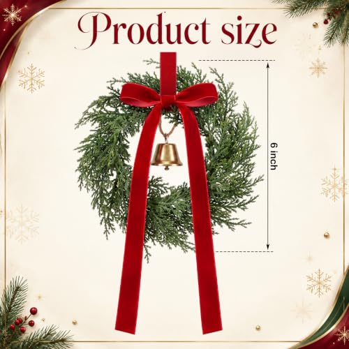 Mini Christmas Wreaths with Ribbon & Bell - 6 Inch Burgundy Set