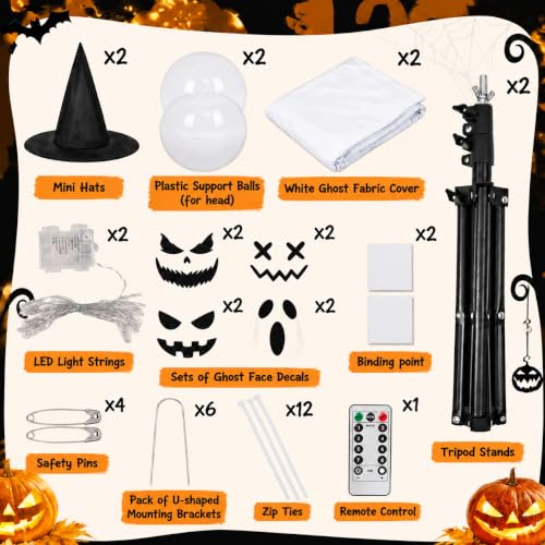 Halloween Ghost Decoration with Remote Control & Adjustable Height - Indoor & Outdoor 2-Pack