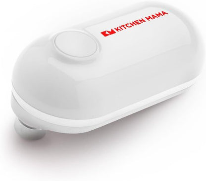 Kitchen Mama Mini Electric Can Opener - Smooth Edge, One-Press Operation, Portable & Safe for Seniors (White)
