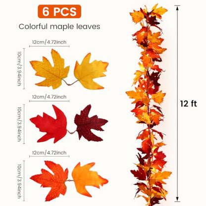 12 Ft LED Fall Garland with 50 Lights and 8 Modes Waterproof Maple Leaf Decor