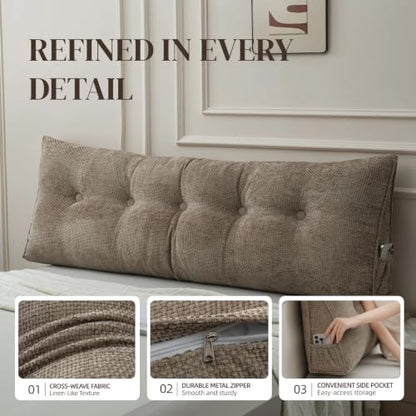 Twin Size Taupe Headboard Wedge Pillow for Reading & Lounge - Supportive & Elegant