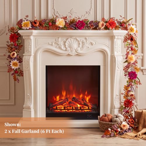 Fall Garland with Flowers for Mantle, 6ft Autumn Decorations for Home