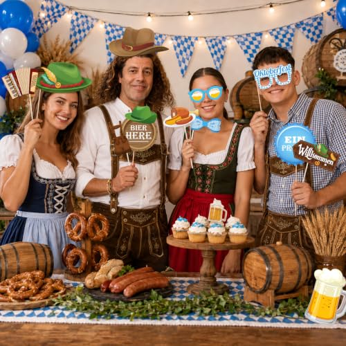 Oktoberfest Photo Booth Props Bavarian Blue Beer Theme Party Decorations - Beer