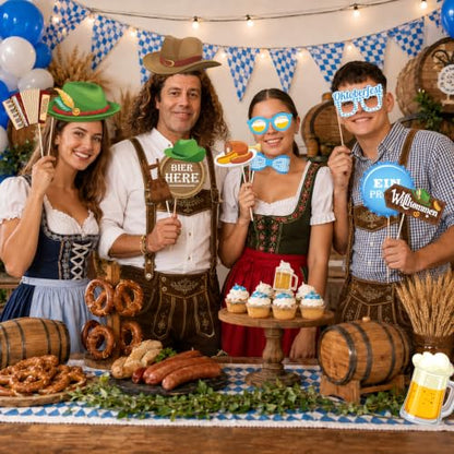 Oktoberfest Photo Booth Props Bavarian Blue Beer Theme Party Decorations - Beer