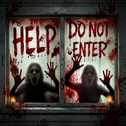 Halloween Window Cover Bloody Haunted House Decor 47.2x31.5 Inch - Red - 2PCS