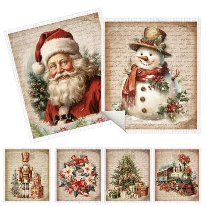 Christmas Swedish Dishcloths for Kitchen - 6 Pack, Vintage Holiday Design
