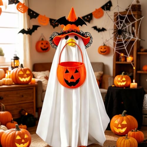 Halloween Ghost Goose Outfit for 23-Inch Garden Geese - Orange