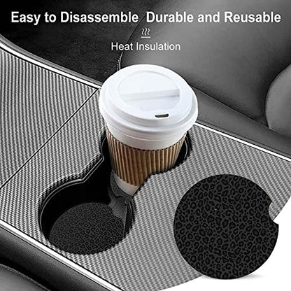 Fashion Leopard Print Ceramic Car Cup Holders with Notch - Pack of 2, Grey and Black