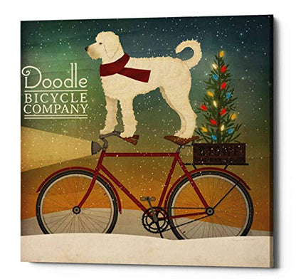 37x37 Inch Canvas Wall Art - White Doodle on Bike Christmas by Ryan Fowler - Ready to Hang