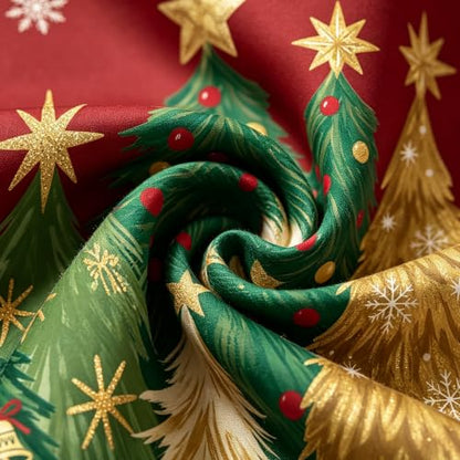 Burgundy Red Christmas Shower Curtain Set with 12 Hooks 72x72 Inches