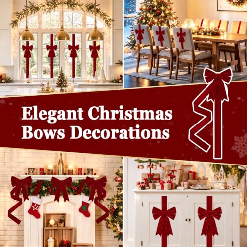 Christmas Cabinet Bows Set - Velvet Red 12 Pcs for Kitchen & Holiday Decor