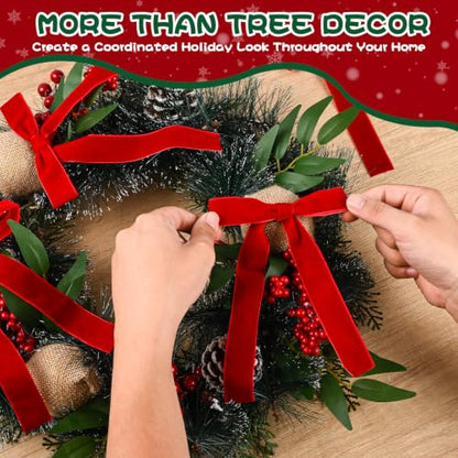 Red Velvet Christmas Tree Bows Set of 26 with Variation - Elegant Holiday Decor