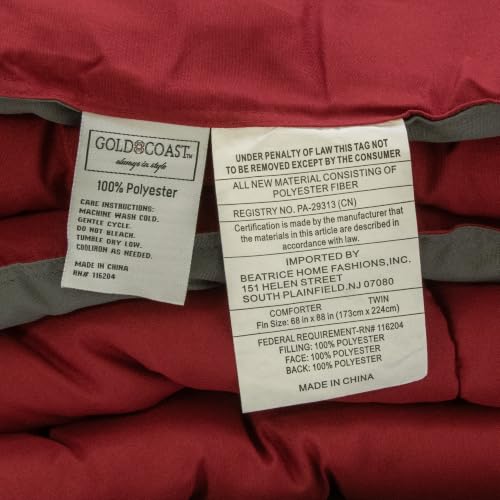 Reversible Down Alternative Comforter Twin Size Burgundy & Grey - Hypoallergenic Bedding
