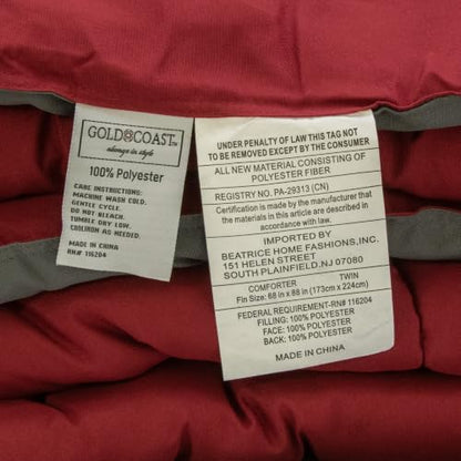 Reversible Down Alternative Comforter Twin Size Burgundy & Grey - Hypoallergenic Bedding
