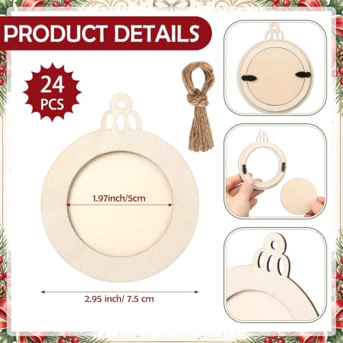 Christmas Photo Frame Ornaments Set - 12 Wooden Holiday Decorations with Beads & Ropes (Classic)