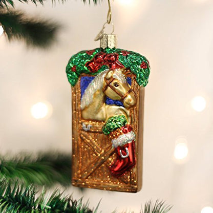 Glass Blown Horse Ornament for Christmas Tree - Stall Scene, Hand-Painted