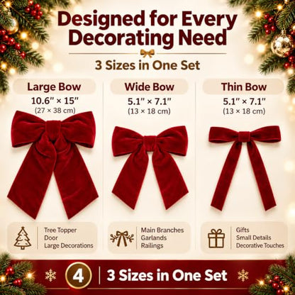 25 Pcs Burgundy Velvet Christmas Bows for Tree Wreath Garland & Gift Wrap