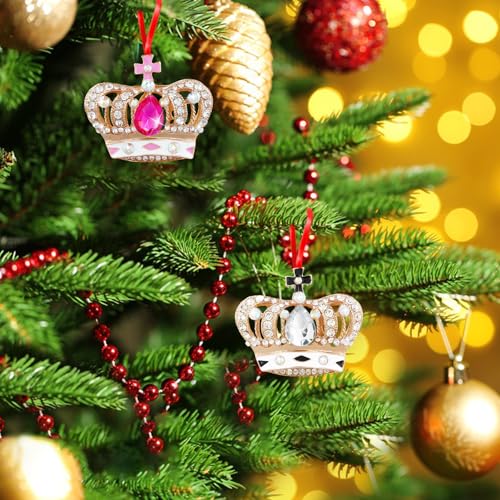 Pink Crown Christmas Ornament - 4-Piece Holiday Decorations for Women & Girls