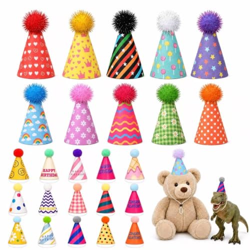 Mini Party Hats for Stuffed Animals and Pets, Set of 25