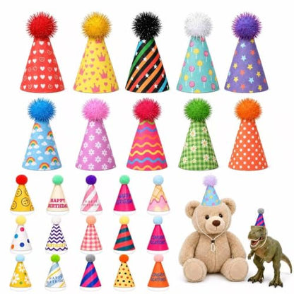 Mini Party Hats for Stuffed Animals and Pets, Set of 25