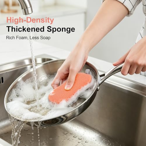 Dual-Sided Kitchen Sponge for Dishwashing and Cleaning - Non Scratch, Reusable, Thick Absorbent