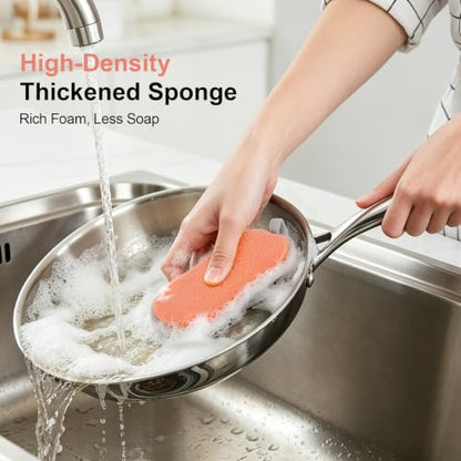 Dual-Sided Kitchen Sponge for Dishwashing and Cleaning - Non Scratch, Reusable, Thick Absorbent