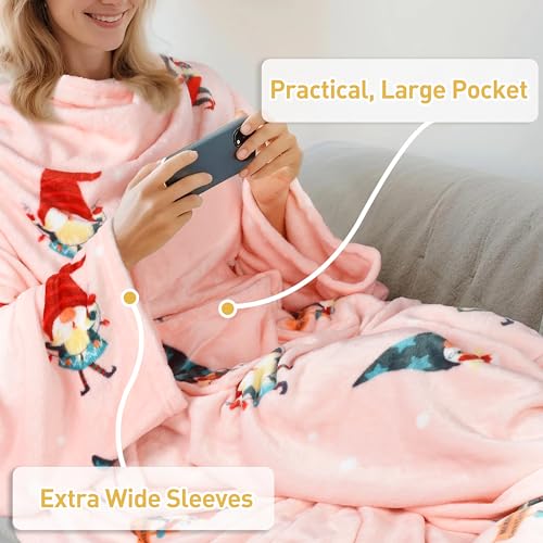 Adult Wearable Blanket with Sleeves & Foot Pocket - Fleece Christmas Dwarfs Variation