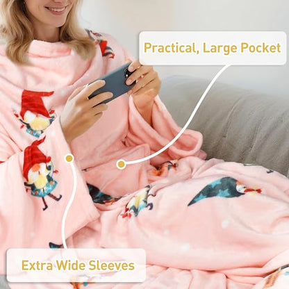 Adult Wearable Blanket with Sleeves & Foot Pocket - Fleece Christmas Dwarfs Variation