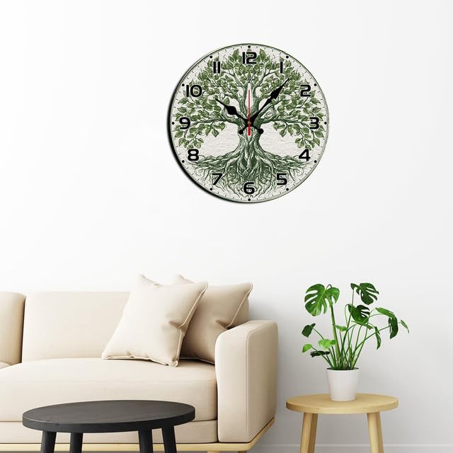 Tree of Life 12in Wooden Wall Clock – Silent Non-Tick Battery Powered