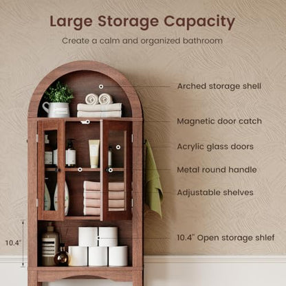 Over-the-Toilet Bathroom Storage Cabinet with Acrylic Doors - Walnut Finish