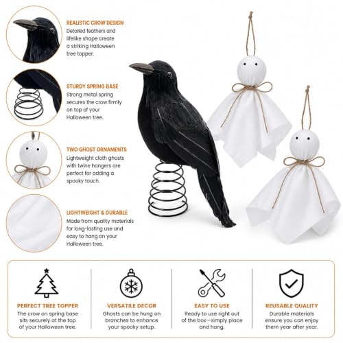 Halloween Tree Topper and Ghost Ornament Set - Spooky Indoor Decor