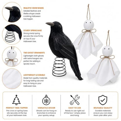 Halloween Tree Topper and Ghost Ornament Set - Spooky Indoor Decor