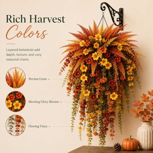 Artificial Fall Harvest Hanging Flowers Decor - Orange, Outdoor & Indoor