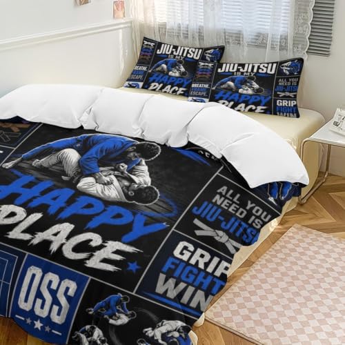 Jiu Jitsu is My Happy Place Shirt Duvet Cover Set Twin Size 86x70 with Pillowcases