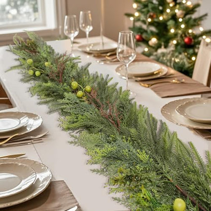 6ft Artificial Norfolk Pine Christmas Garland with Green Berries - Holiday Decor