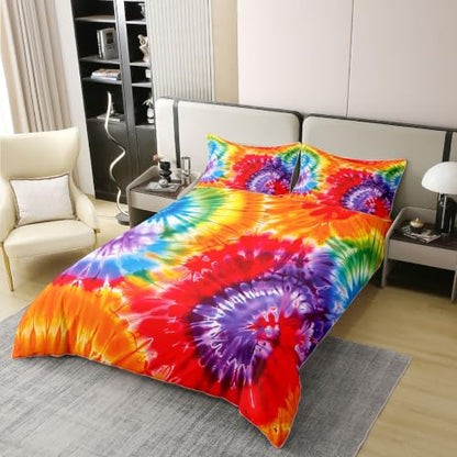 Rainbow Tie Dye Duvet Cover Set Twin Size 100% Cotton Bedding
