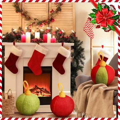 Christmas Ball Pillows Set - Colorful Plush Holiday Decor - 3 Pieces