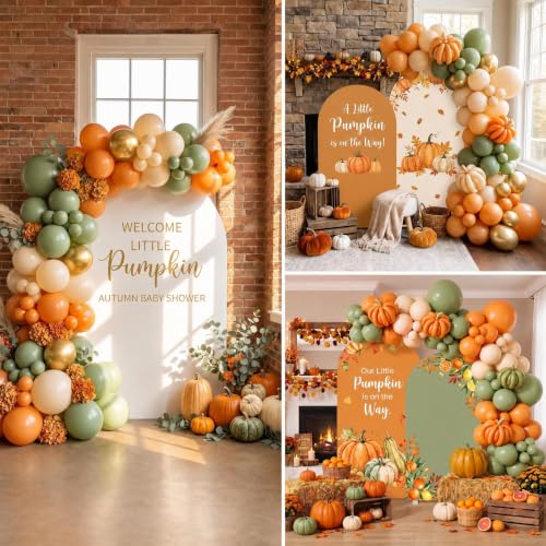 Sage Green Orange Balloons Garland Arch Kit - 164 Pcs Fall Party Decorations
