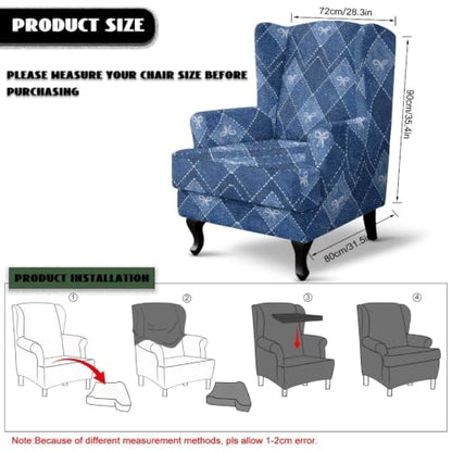 Blue Wingback Chair Slipcover Plaid Bow Pattern Durable Stretch Fit
