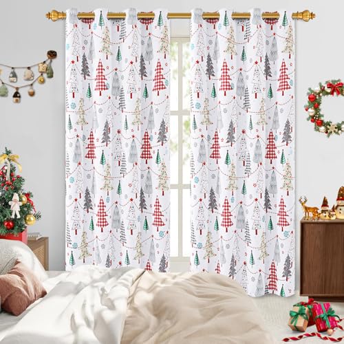 Christmas Blackout Curtains for Living Room 2 Panels Set 52x63 Inches Red