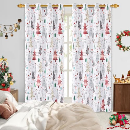 Christmas Blackout Curtains for Living Room 2 Panels Set 52x63 Inches Red