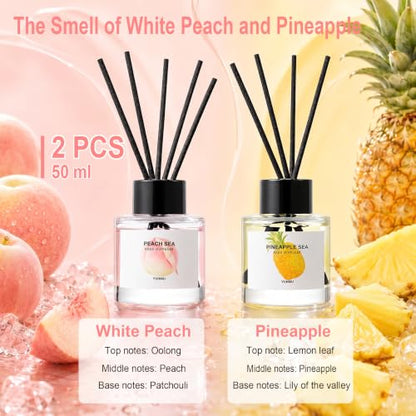 Reed Diffuser Set of 2 with Peach & Pineapple Scent - Aromatherapy Oil for Home & Office