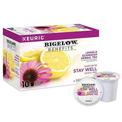 Bigelow Tea Benefits, Stay Well Lemon and Echinacea Herbal Tea Keurig K-Cup Pods, Box of 10, Caffeine Free