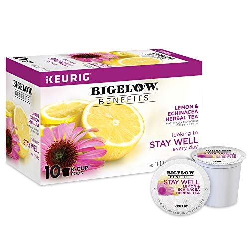 Bigelow Tea Benefits, Stay Well Lemon and Echinacea Herbal Tea Keurig K-Cup Pods, Box of 10, Caffeine Free