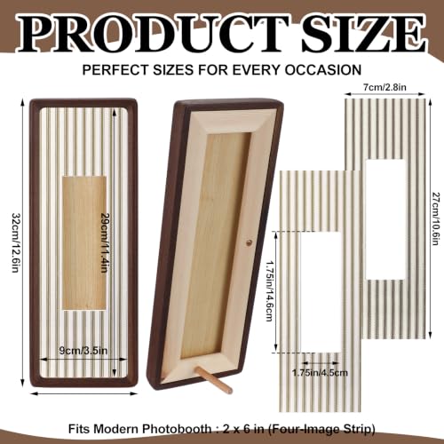 2 Pcs 12x6 Inch Photo Booth Frames with Mat for Photo Strips - Walnut Wood