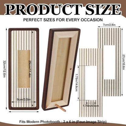 2 Pcs 12x6 Inch Photo Booth Frames with Mat for Photo Strips - Walnut Wood
